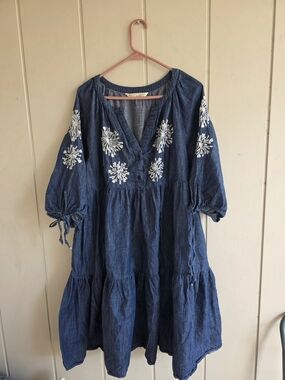 Eshakti Wayward Francies Floral Embroidery Poplin Tired Shift Dress Sz 2x-20w
